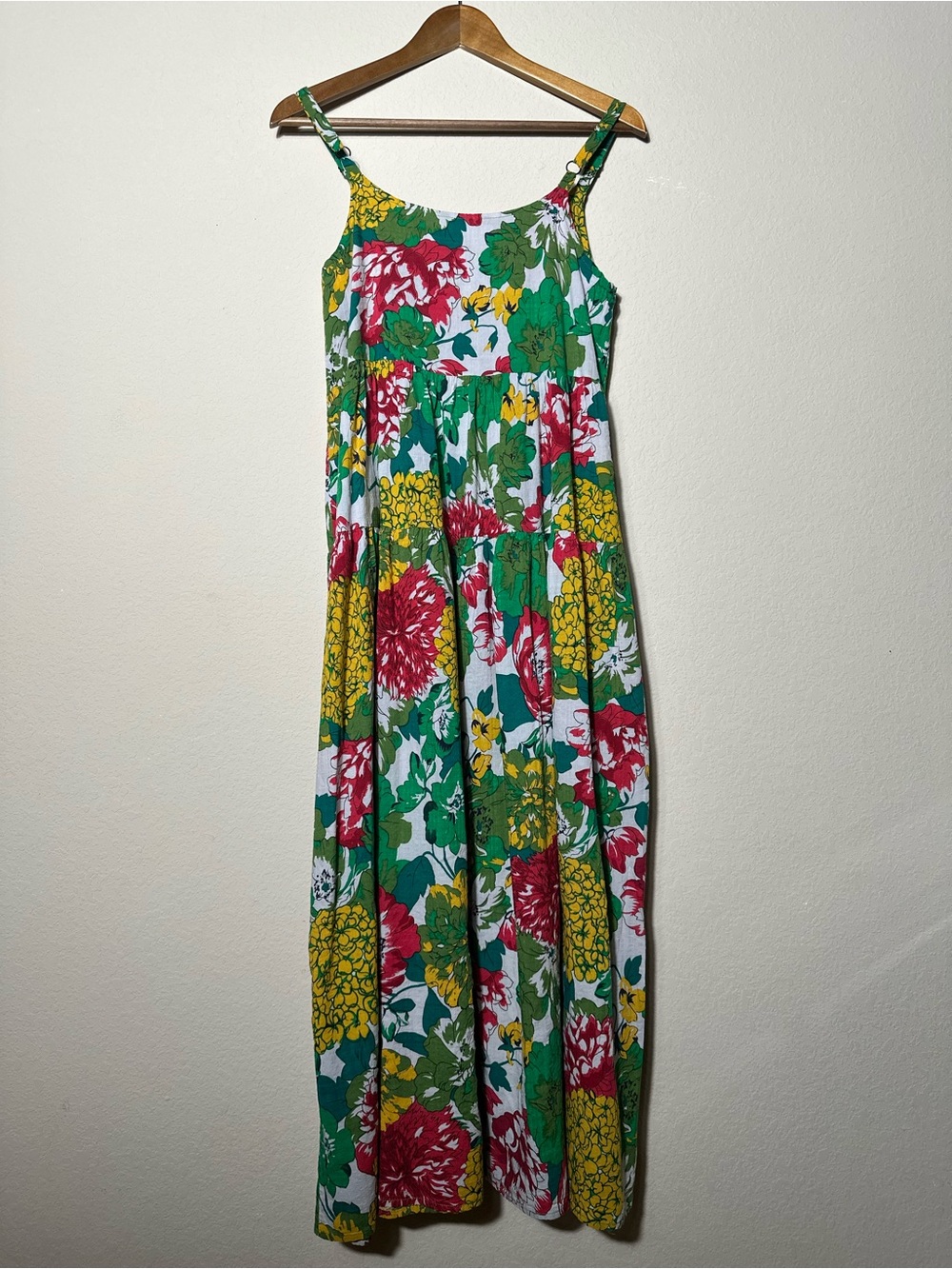 Yesno Floral Tiered Maxi Dress Spaghetti Strap Cotton Boho Sz M